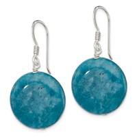 Sterling Silver Polished Round 20mm Blue Agate Dangle Earrings view 2