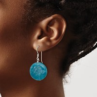 Sterling Silver Polished Round 20mm Blue Agate Dangle Earrings view 3