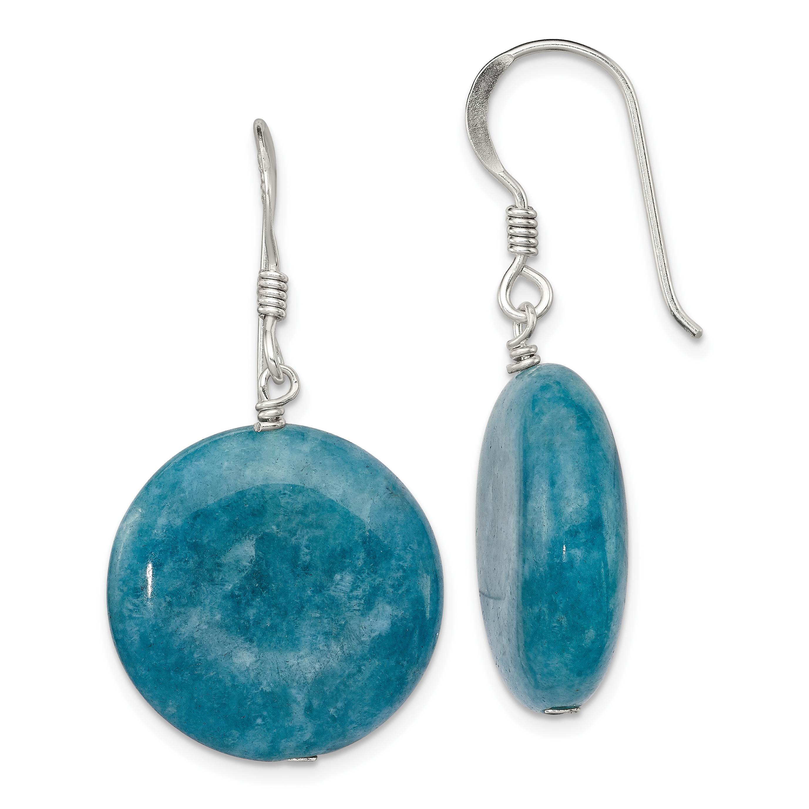 Sterling Silver Polished Round 20mm Blue Agate Dangle Earrings (QE5853)