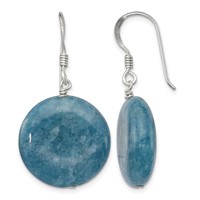 Sterling Silver Polished Round 20mm Blue Agate Dangle Earrings view 1