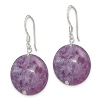 Sterling Silver Polished Purple Lepidolite Circle Dangle Earrings view 2