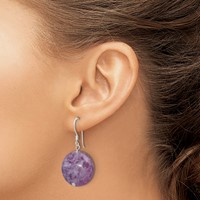 Sterling Silver Polished Purple Lepidolite Circle Dangle Earrings view 3