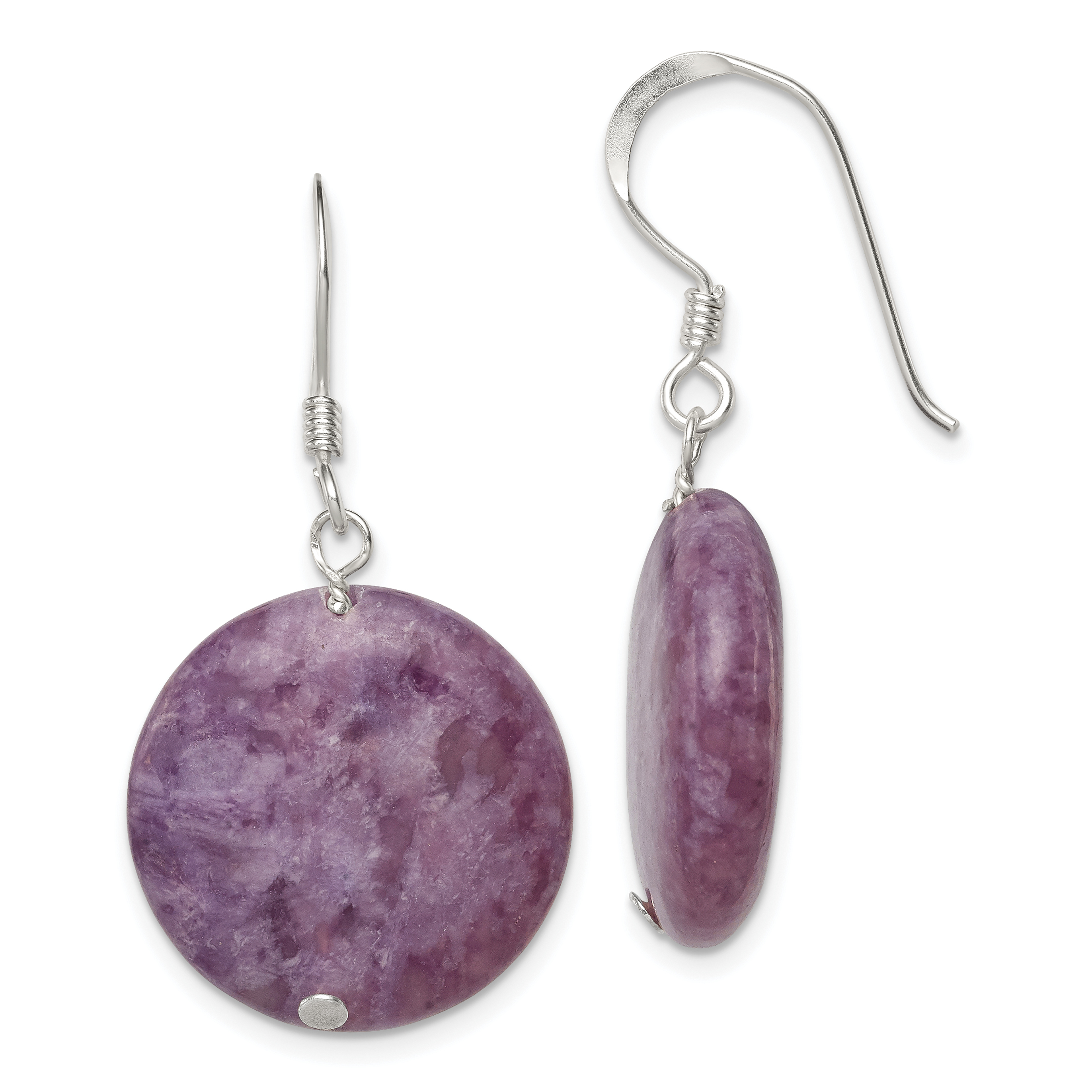 Sterling Silver Polished Purple Lepidolite Circle Dangle Earrings (QE5854)