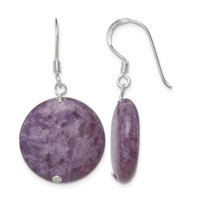 Sterling Silver Polished Purple Lepidolite Circle Dangle Earrings view 1