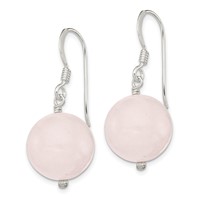 Sterling Silver Polished 12mm Round Rose Quartz Dangle Earrings view 2