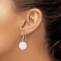 Sterling Silver Polished 12mm Round Rose Quartz Dangle Earrings view 3