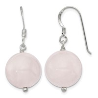 Sterling Silver Polished 12mm Round Rose Quartz Dangle Earrings view 1