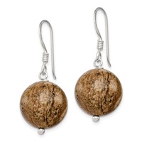 Sterling Silver Polished 14mm Round Picture Jasper Dangle Earrings view 2