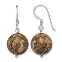 Sterling Silver Polished 14mm Round Picture Jasper Dangle Earrings view 1