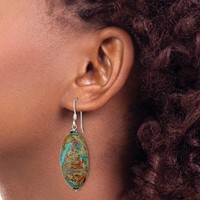 Sterling Silver Polished & Antiqued Twisted Bead & Blue Jasper Oval Dangle Earrings view 3