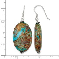 Sterling Silver Polished & Antiqued Twisted Bead & Blue Jasper Oval Dangle Earrings view 4
