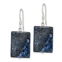 Sterling Silver Polished Blue Sodalite Rectangular Dangle Earrings view 2