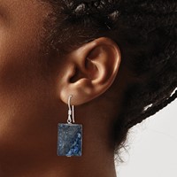 Sterling Silver Polished Blue Sodalite Rectangular Dangle Earrings view 3