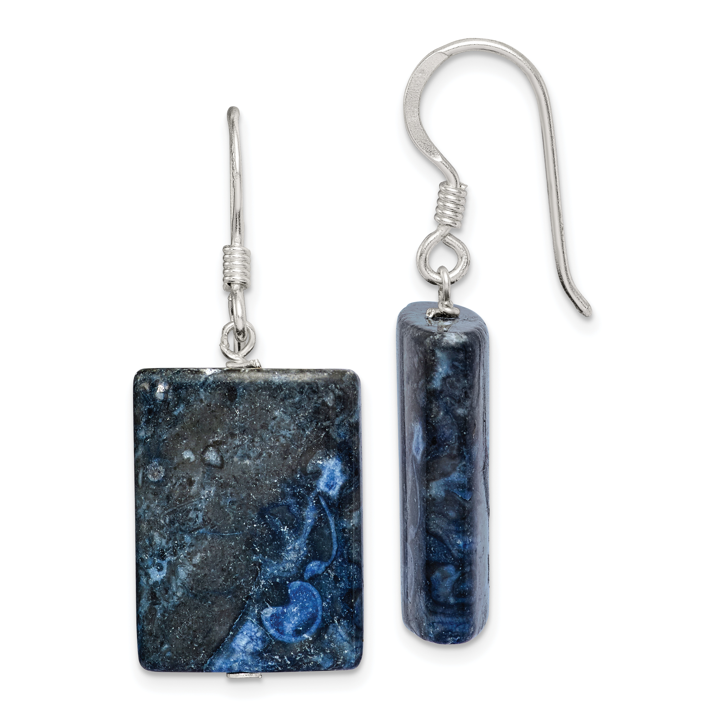 Sterling Silver Polished Blue Sodalite Rectangular Dangle Earrings (QE5890)
