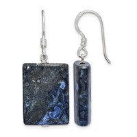 Sterling Silver Polished Blue Sodalite Rectangular Dangle Earrings view 1