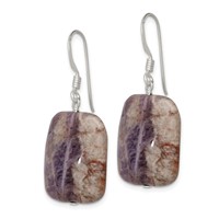 Sterling Silver Polished Amethyst Rectangle Dangle Earrings view 2