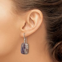 Sterling Silver Polished Amethyst Rectangle Dangle Earrings view 3