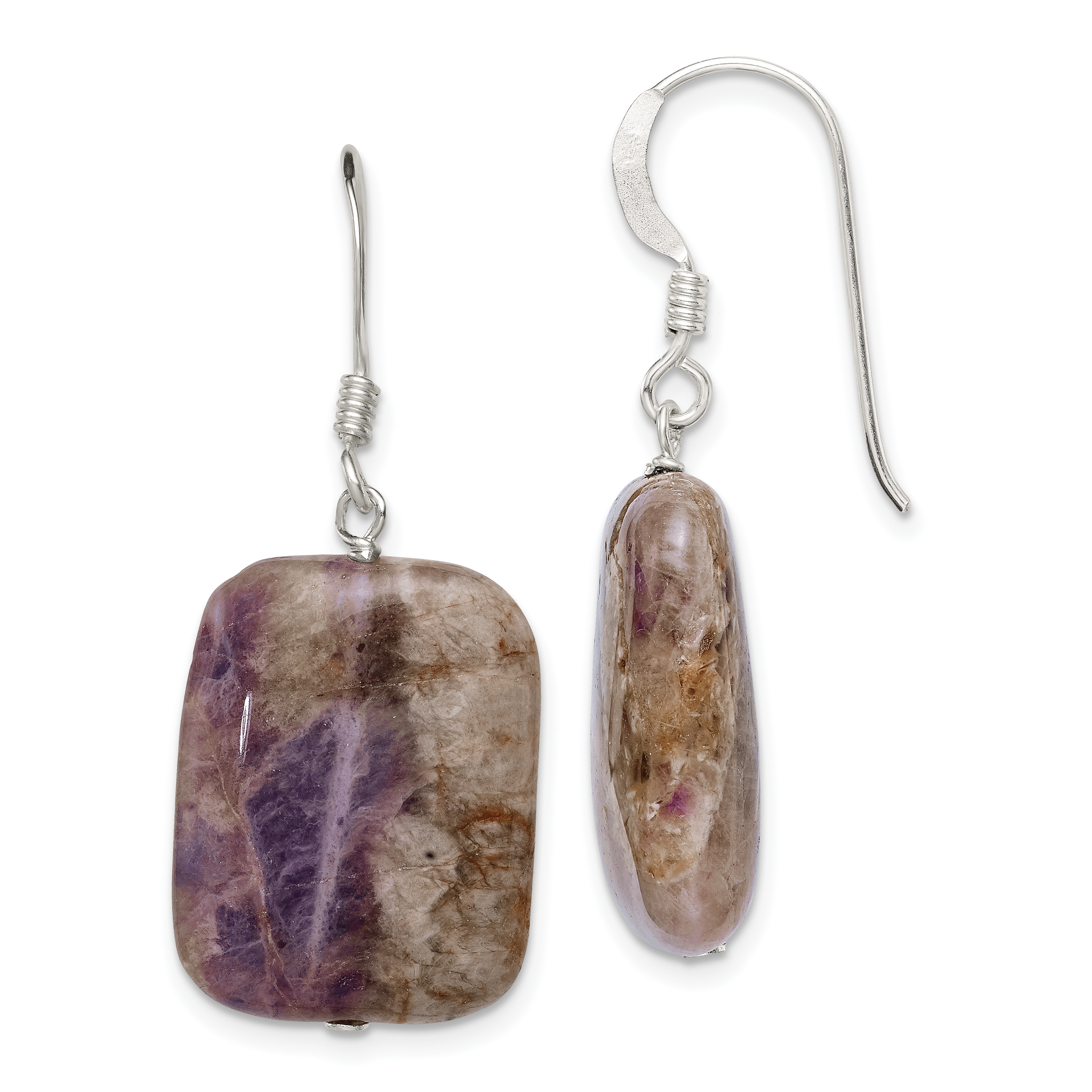 Sterling Silver Polished Amethyst Rectangle Dangle Earrings (QE5891)