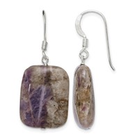 Sterling Silver Polished Amethyst Rectangle Dangle Earrings view 1