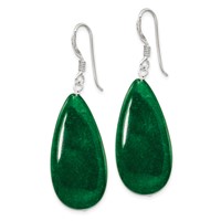 Sterling Silver Polished Green Jade Teardrop Dangle Earrings view 2