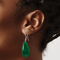 Sterling Silver Polished Green Jade Teardrop Dangle Earrings view 3