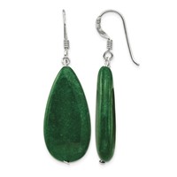 Sterling Silver Polished Green Jade Teardrop Dangle Earrings view 1