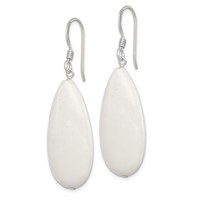 Sterling Silver Polished White Jade Teardrop Dangle Earrings view 2