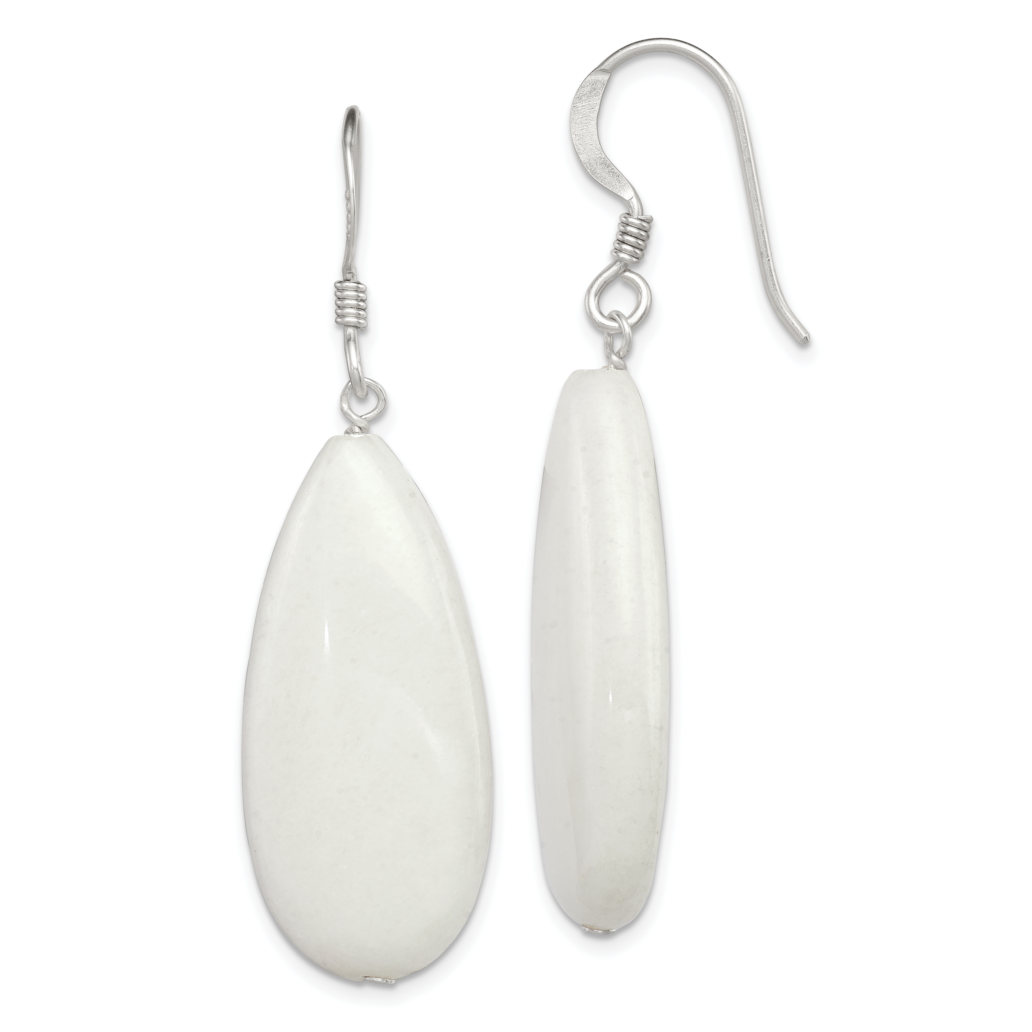 Sterling Silver Polished White Jade Teardrop Dangle Earrings (QE5899)