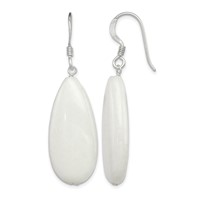 Sterling Silver Polished White Jade Teardrop Dangle Earrings view 1