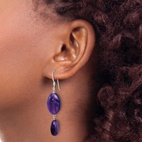 Sterling Silver Polished Amethyst & Dark Purple Jade Oval Dangle Earrings view 3
