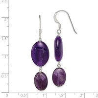 Sterling Silver Polished Amethyst & Dark Purple Jade Oval Dangle Earrings view 4