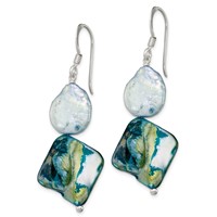 Sterling Silver Polished Blue Mop & White Fwc Pearl Dangle Earrings view 2