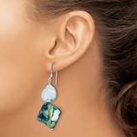 Sterling Silver Polished Blue Mop & White Fwc Pearl Dangle Earrings view 3