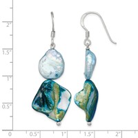 Sterling Silver Polished Blue Mop & White Fwc Pearl Dangle Earrings view 4