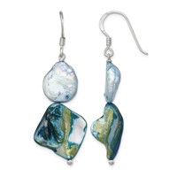 Sterling Silver Polished Blue Mop & White Fwc Pearl Dangle Earrings view 1