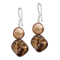 Sterling Silver Polished Brown Mother of Pearl Fwc Pearl Dangle Earrings view 2