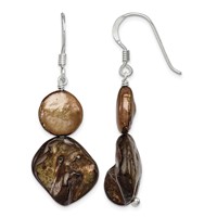 Sterling Silver Polished Brown Mother of Pearl Fwc Pearl Dangle Earrings view 1