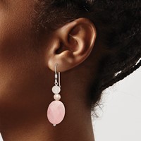 Sterling Silver Polished Rose Quartz & Pink Fwc Pearl Dangle Earrings view 3