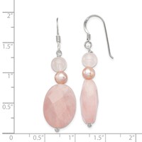 Sterling Silver Polished Rose Quartz & Pink Fwc Pearl Dangle Earrings view 4