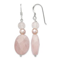Sterling Silver Polished Rose Quartz & Pink Fwc Pearl Dangle Earrings view 1