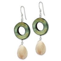 Sterling Silver Polished Jade & Green Mother of Pearl Dangle Earrings view 2