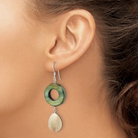 Sterling Silver Polished Jade & Green Mother of Pearl Dangle Earrings view 3