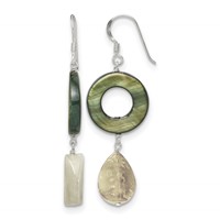 Sterling Silver Polished Jade & Green Mother of Pearl Dangle Earrings view 1