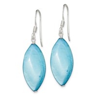 Sterling Silver Polished Blue Mother of Pearl Marquise Dangle Earrings view 2