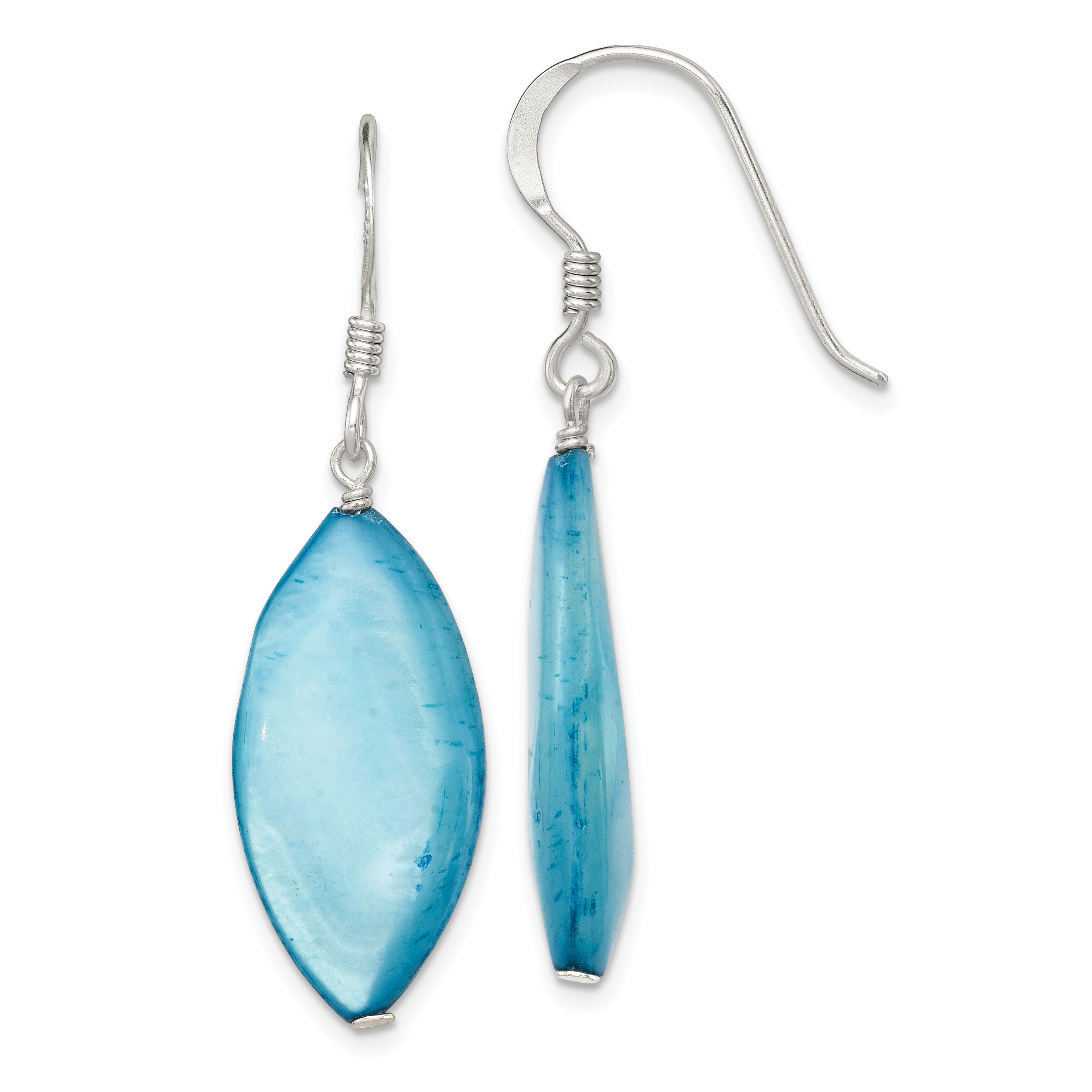 Sterling Silver Polished Blue Mother of Pearl Marquise Dangle Earrings (QE5950)