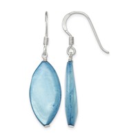 Sterling Silver Polished Blue Mother of Pearl Marquise Dangle Earrings view 1
