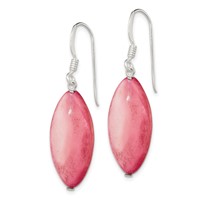 Sterling Silver Polished Pink Mother of Pearl Marquise Dangle Earrings view 2