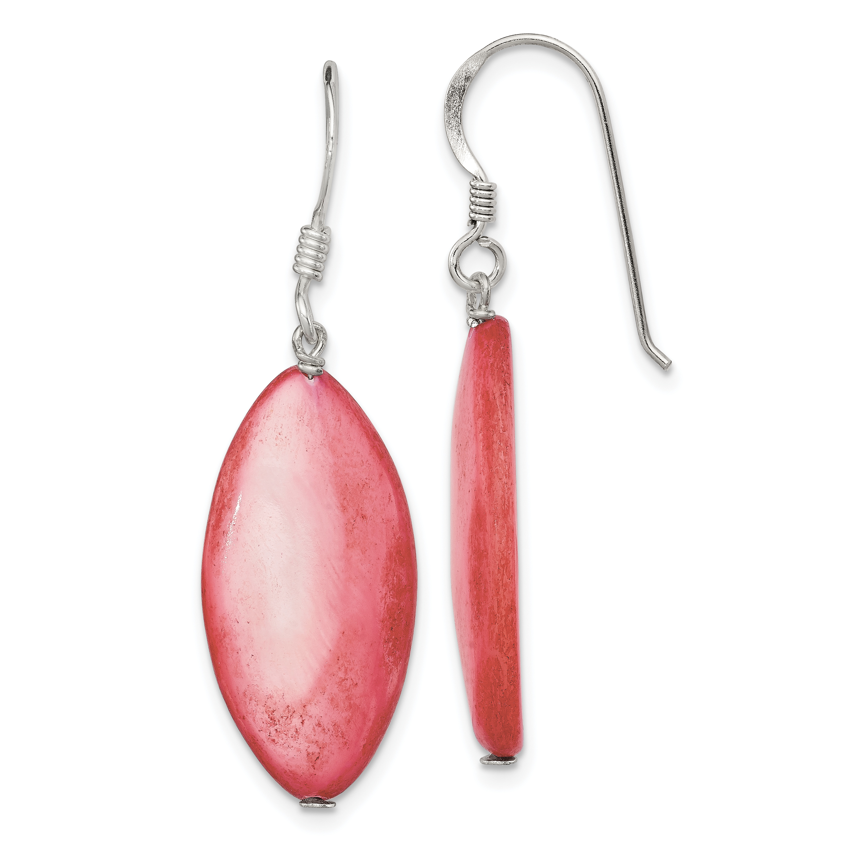 Sterling Silver Polished Pink Mother of Pearl Marquise Dangle Earrings (QE5951)