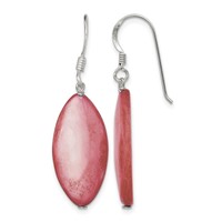 Sterling Silver Polished Pink Mother of Pearl Marquise Dangle Earrings view 1