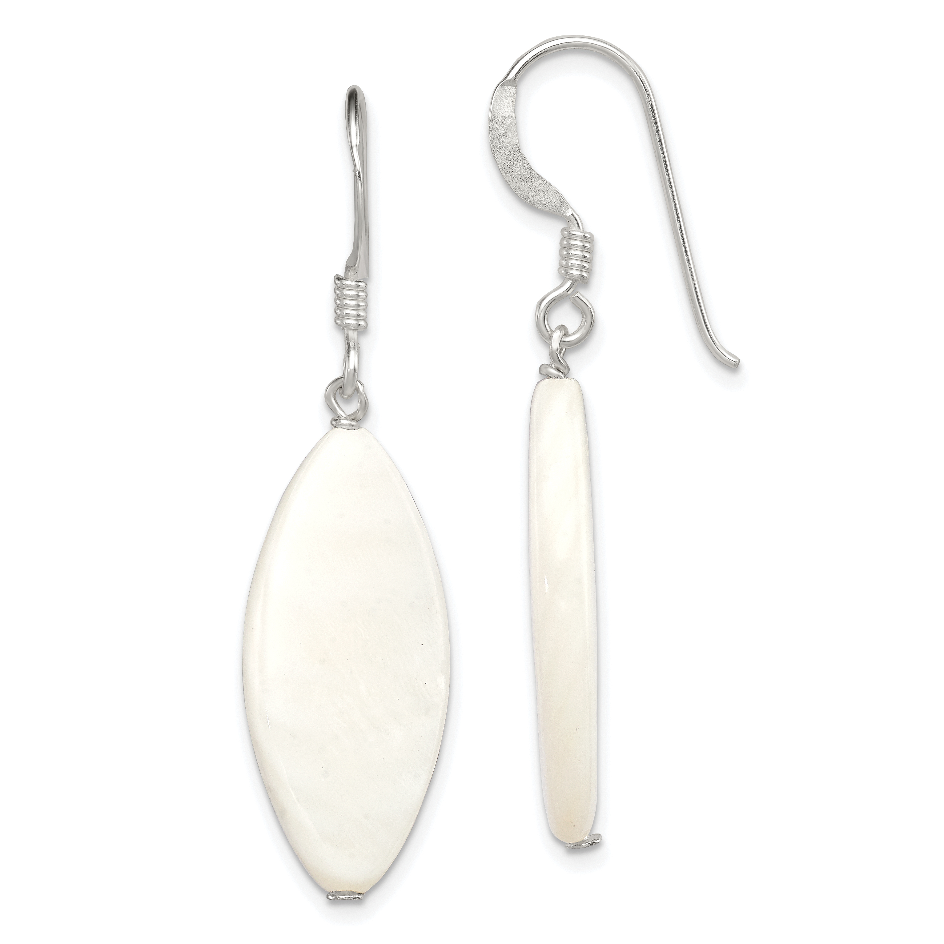 Sterling Silver Polished White Mother of Pearl Marquise Dangle Earrings (QE5952)